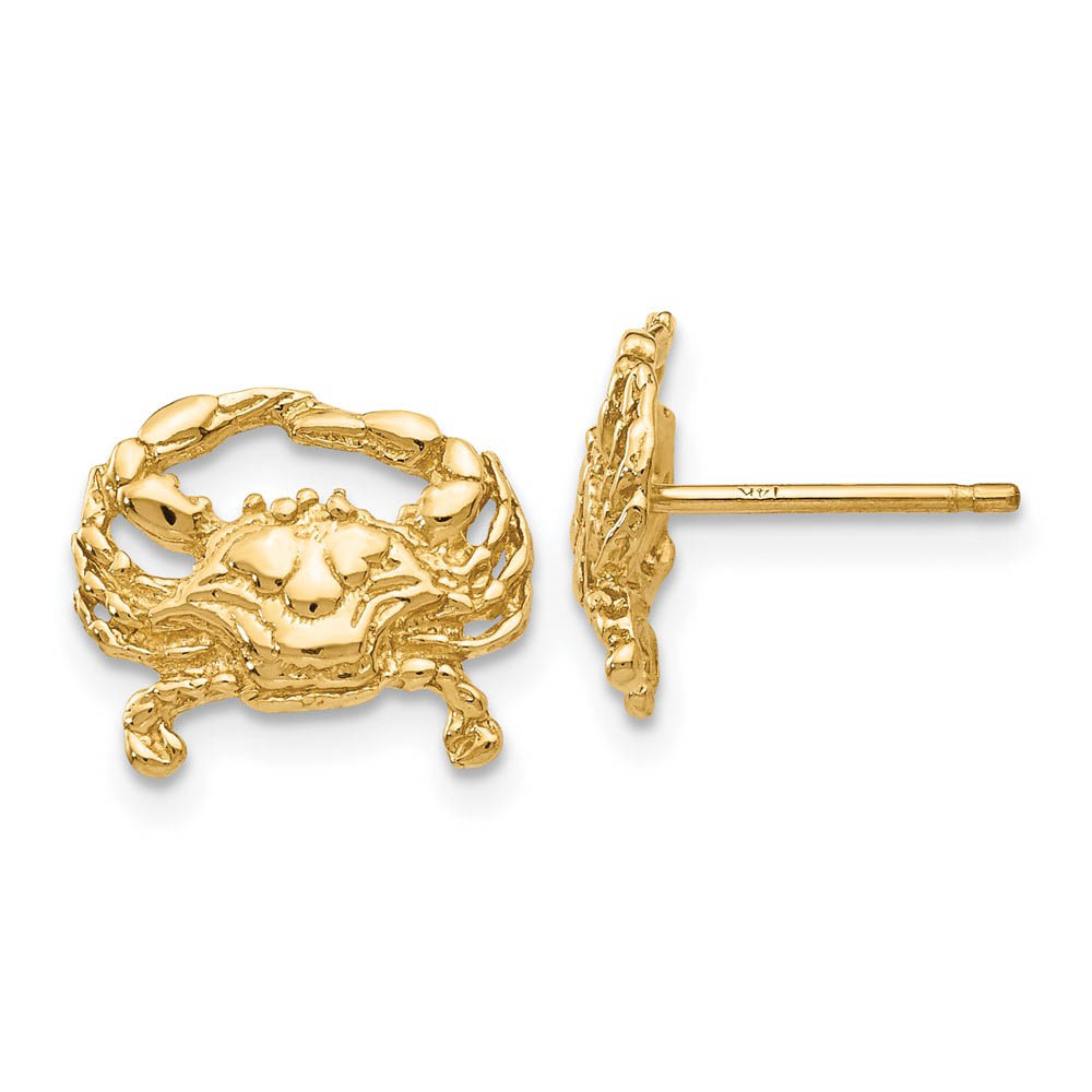 Blue Crab Post Earrings in 14k Yellow Gold