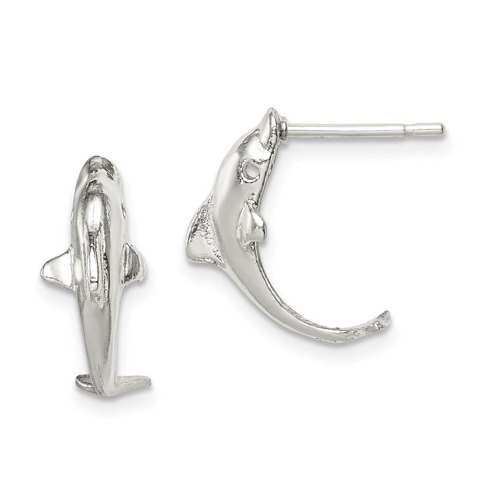 Polished Dolphin Drop Post Earrings in Sterling Silver