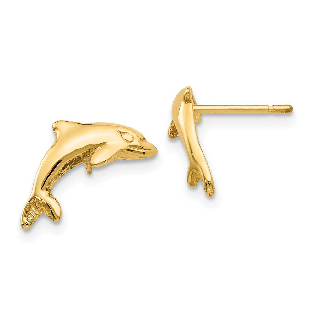 13mm Polished Dolphin Post Earrings in 14k Yellow Gold