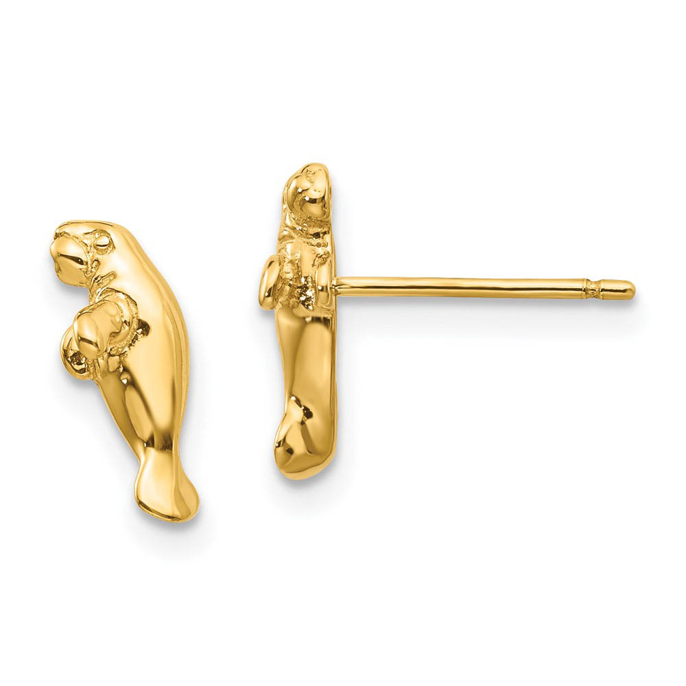 Mini Manatee Post Earrings in 14k Yellow Gold