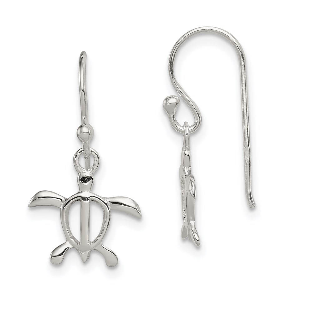 Open Sea Turtle Dangle Earrings in Sterling Silver