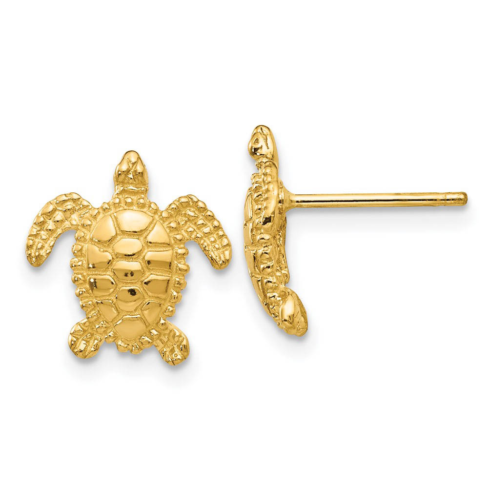 11mm Sea Turtle Post Earrings in 14k Yellow Gold