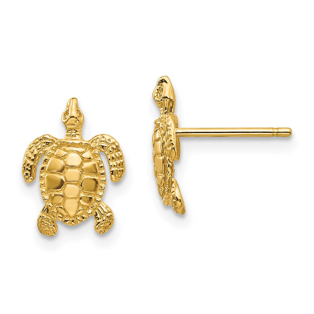 10mm Sea Turtle Post Earrings in 14k Yellow Gold