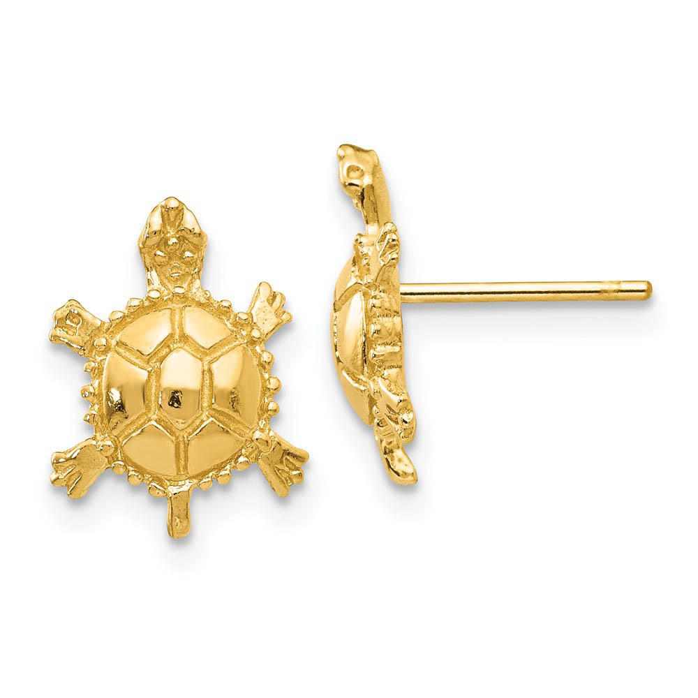 Polished Sea Turtle Post Earrings in 14k Yellow Gold