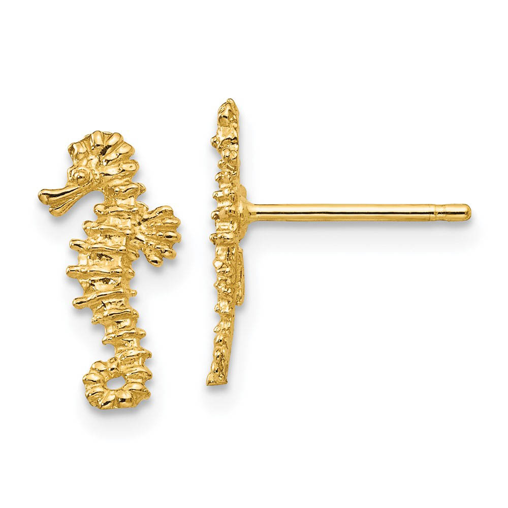 Mini Textured Seahorse Post Earrings in 14k Yellow Gold