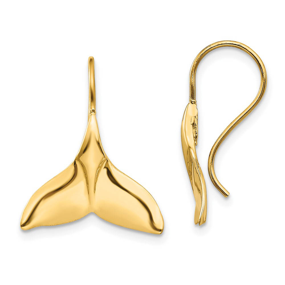 Polished Whale Tail Wire Drop Earrings in 14k Yellow Gold