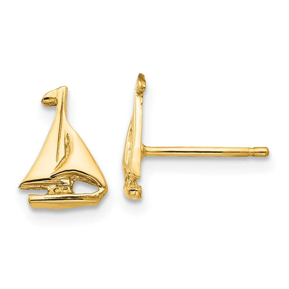 Mini Polished Sailboat Post Earrings in 14k Yellow Gold