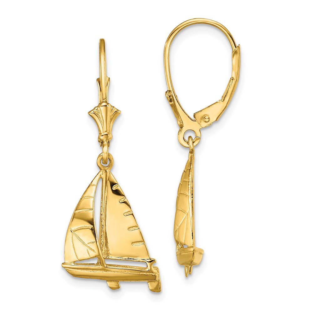 Polished 3D Sailboat Lever Back Earrings in 14k Yellow Gold