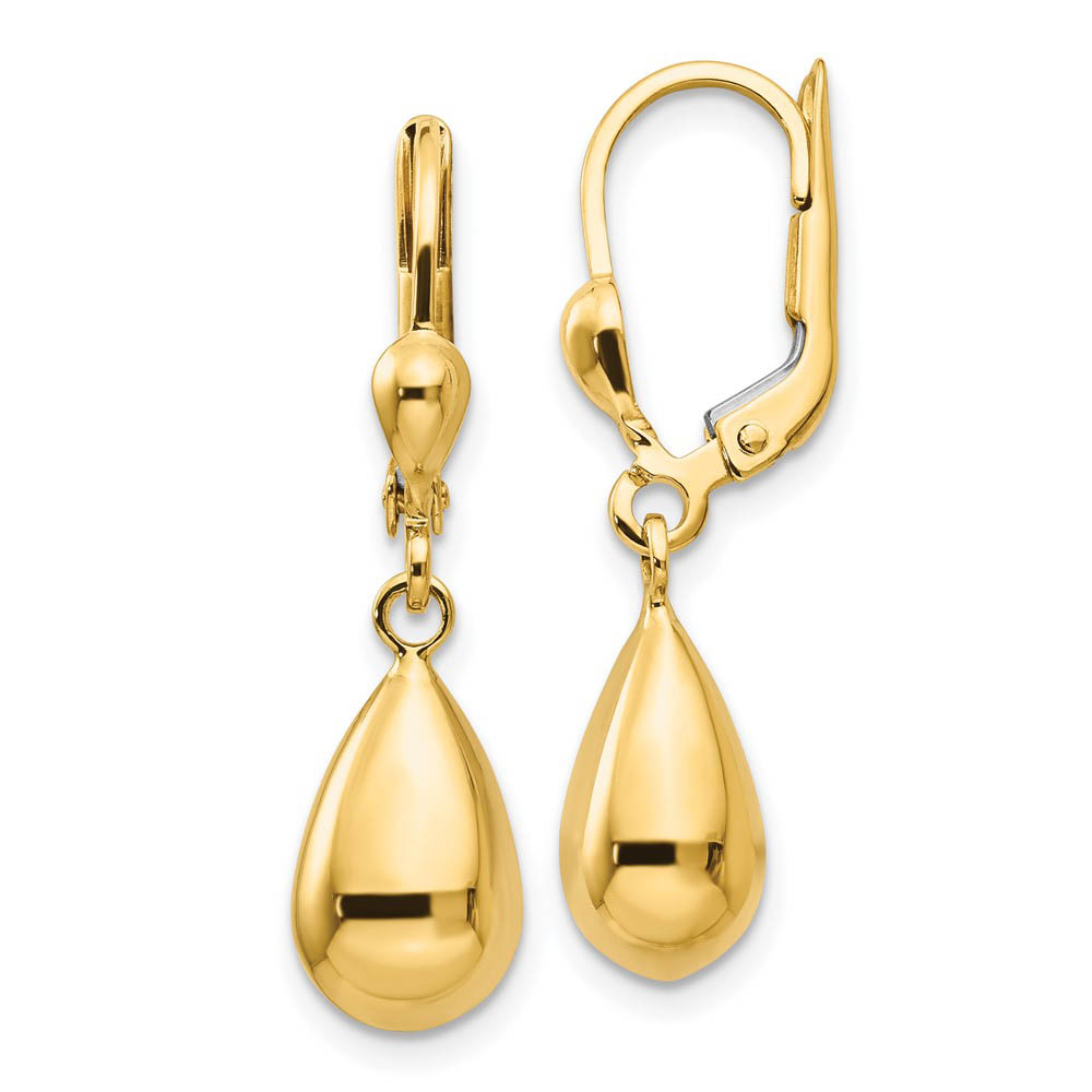 Polished 3D Teardrop Lever Back Earrings in 14k Yellow Gold