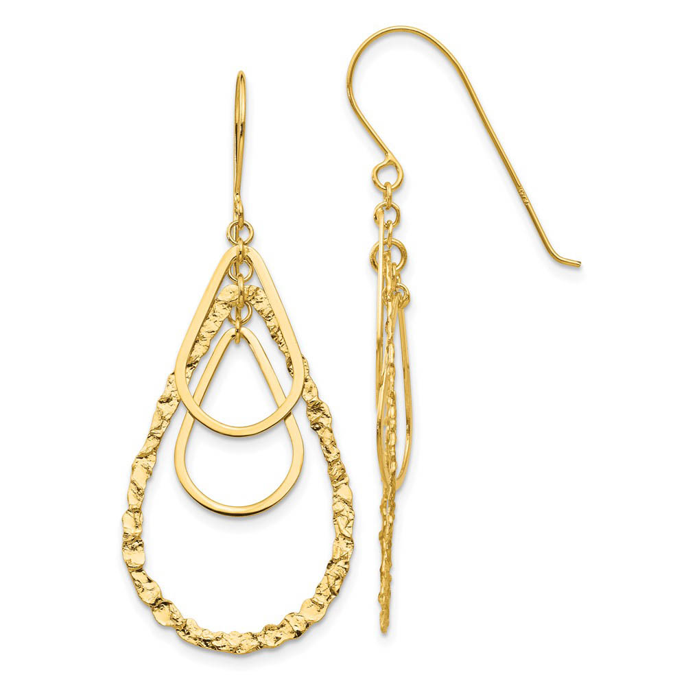 Triple Teardrop Dangle Earrings in 14k Yellow Gold