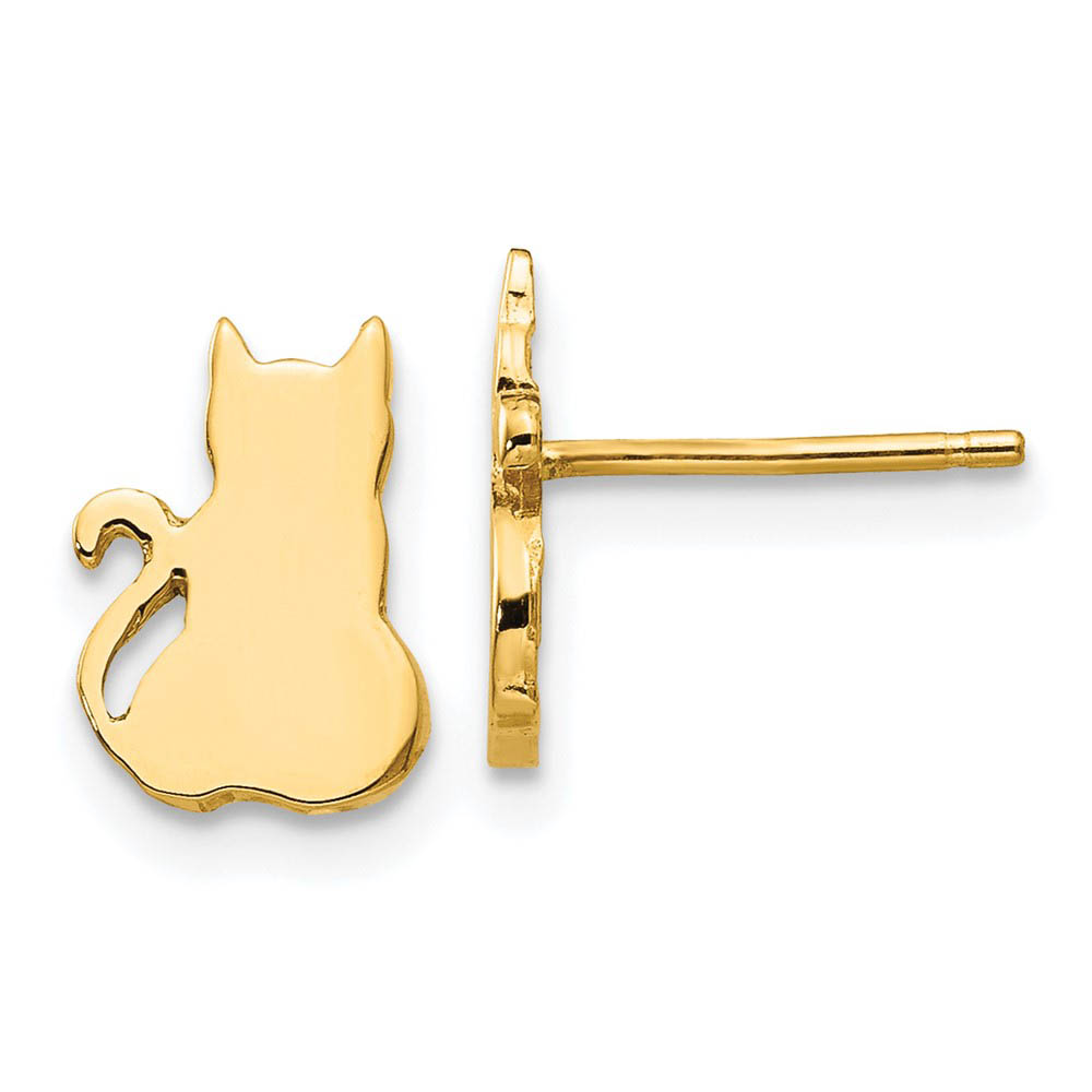 9mm Polished Cat Silhouette Post Earrings in 14k Yellow Gold