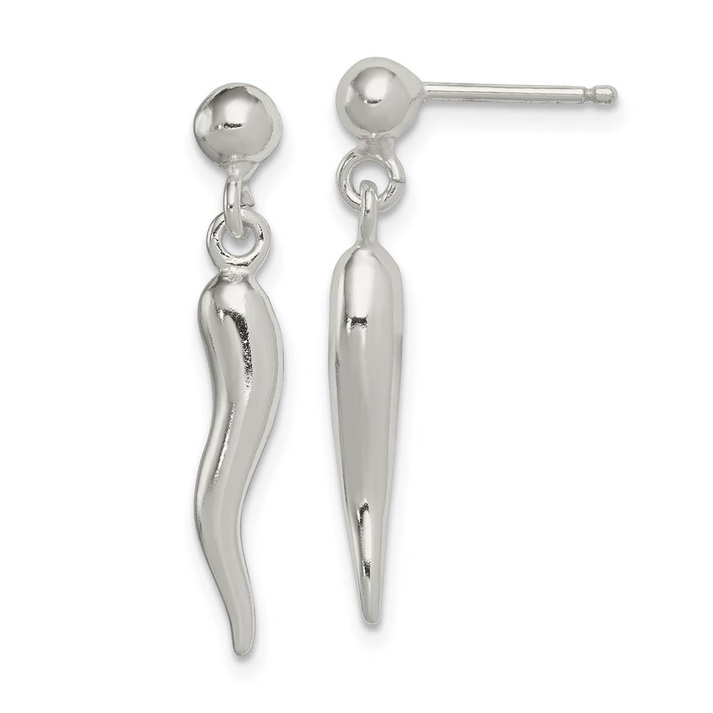 3D Polished Italian Horn Dangle Post Earrings in Sterling Silver