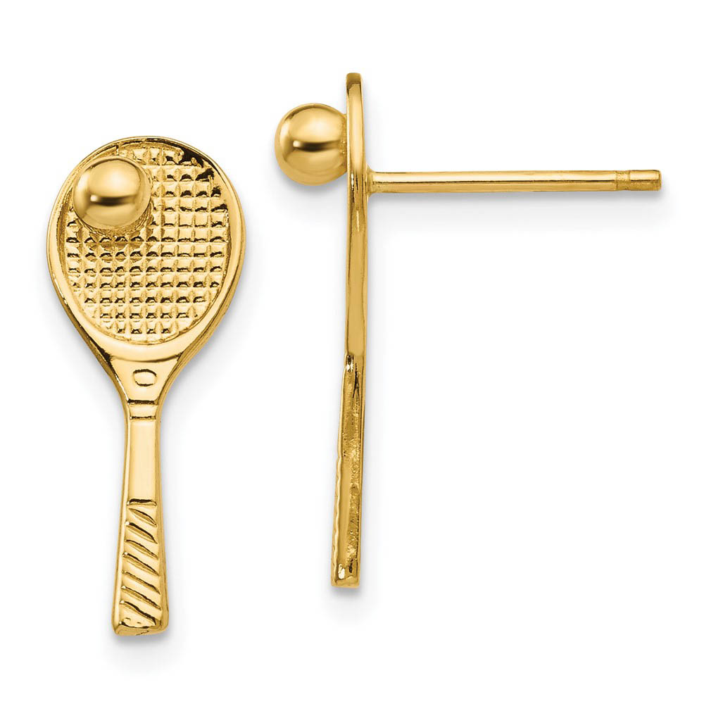 Polished Tennis Racquet and Ball Post Earrings in 14k Yellow Gold