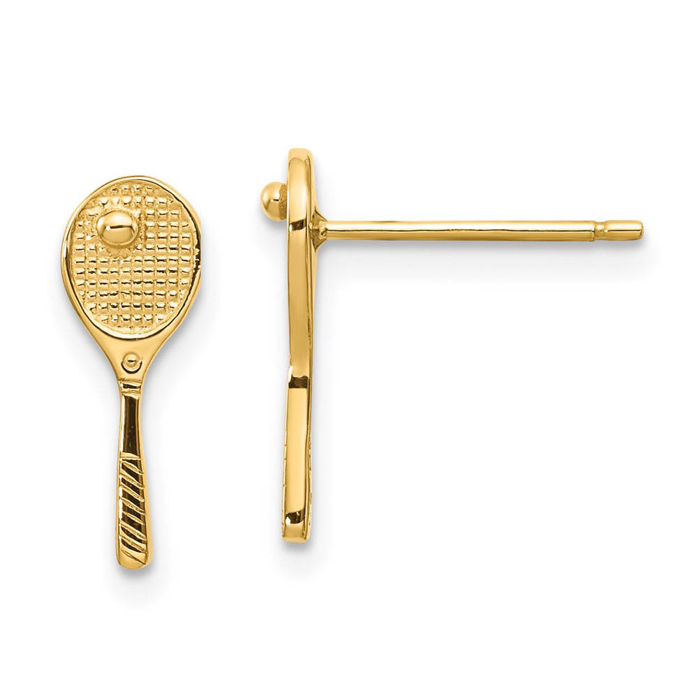 Mini Tennis Racquet and Ball Post Earrings in 14k Yellow Gold