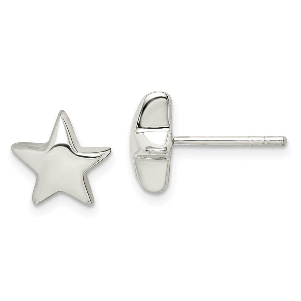 10mm Polished 3D Star Post Earrings in Sterling Silver