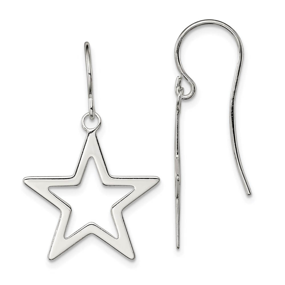 20mm Polished Open Star Dangle Earrings in Sterling Silver