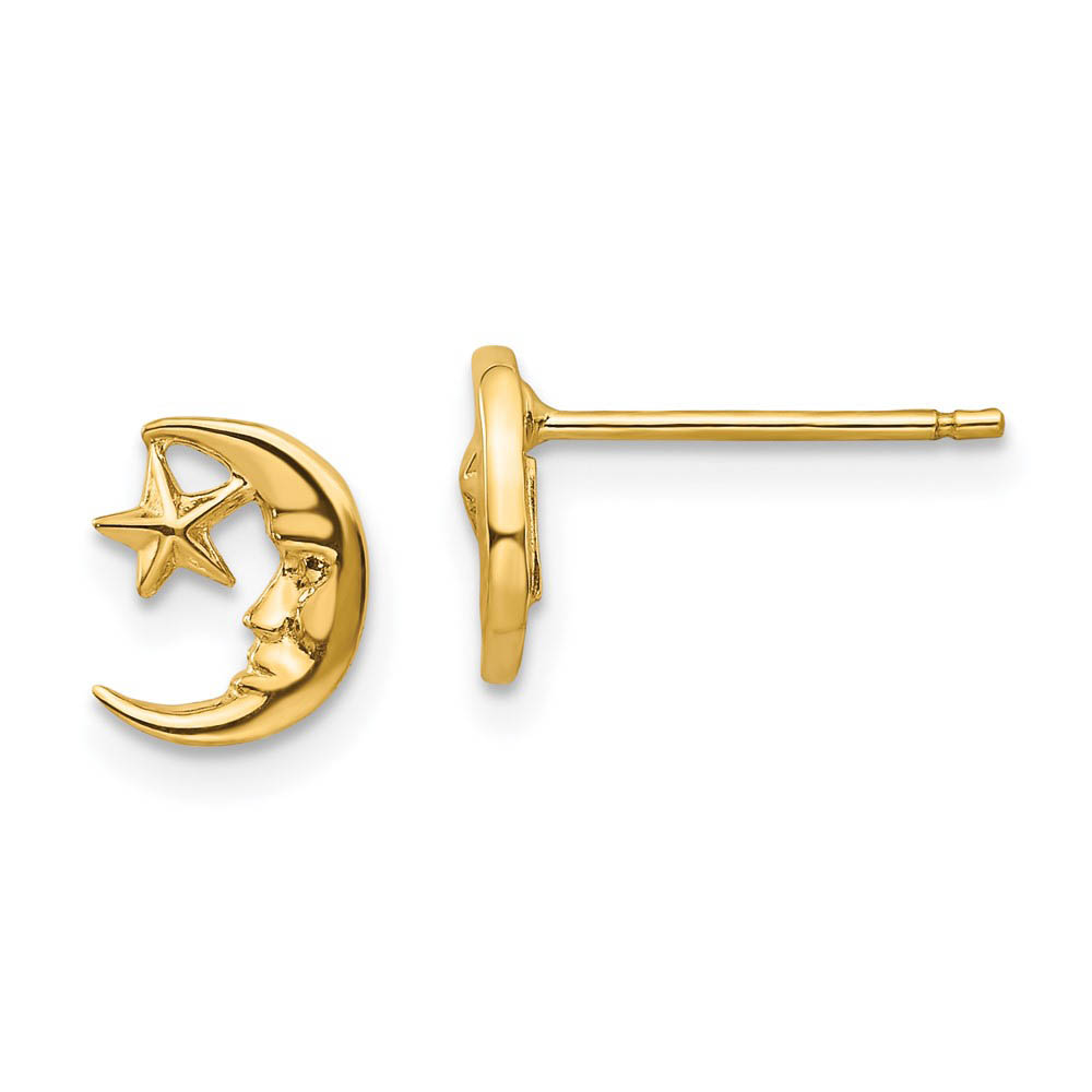 Mini Crescent Moon and Star Post Earrings in 14k Yellow Gold