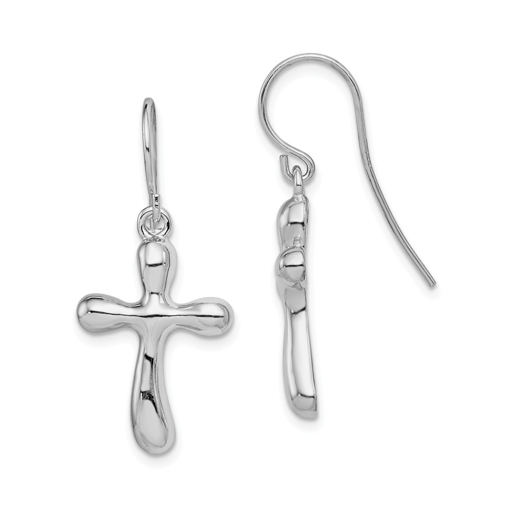 Polished Freeform Cross Dangle Earrings in Sterling Silver
