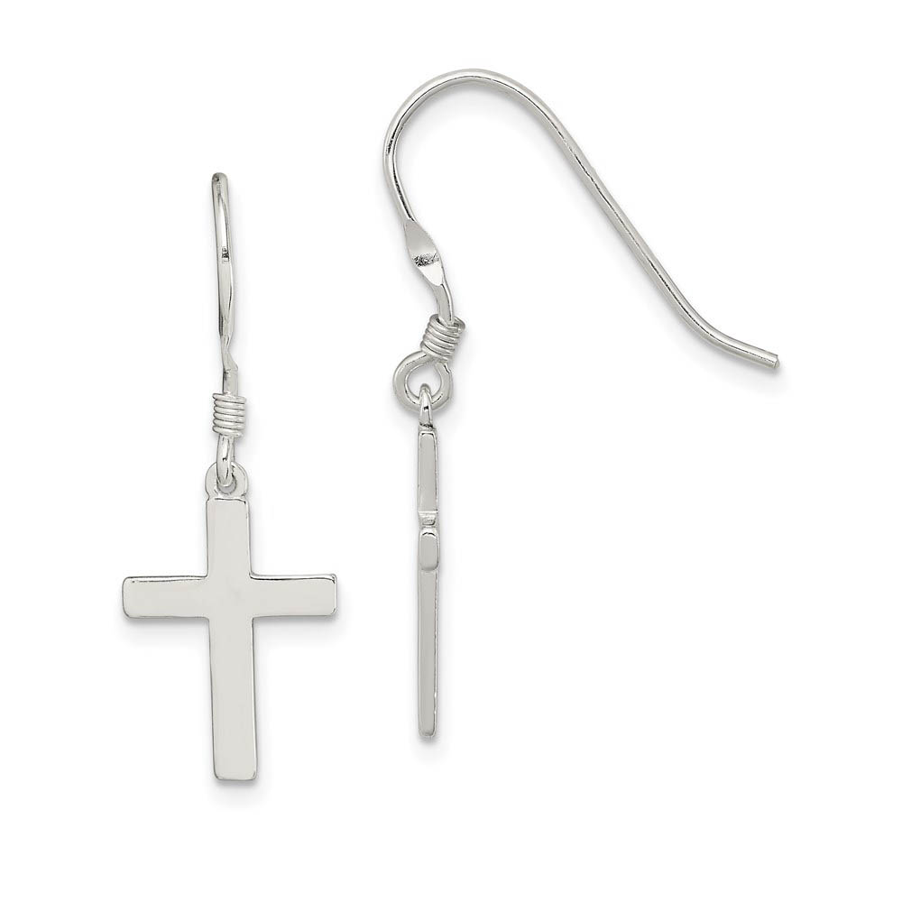 15mm Polished Cross Dangle Earrings in Sterling Silver