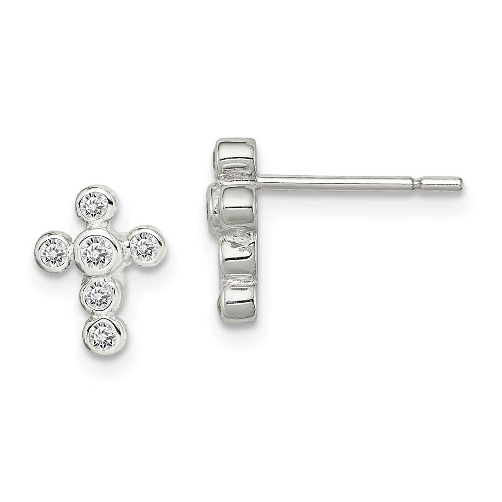 Kids 9mm Cubic Zirconia Cross Earrings in Sterling Silver