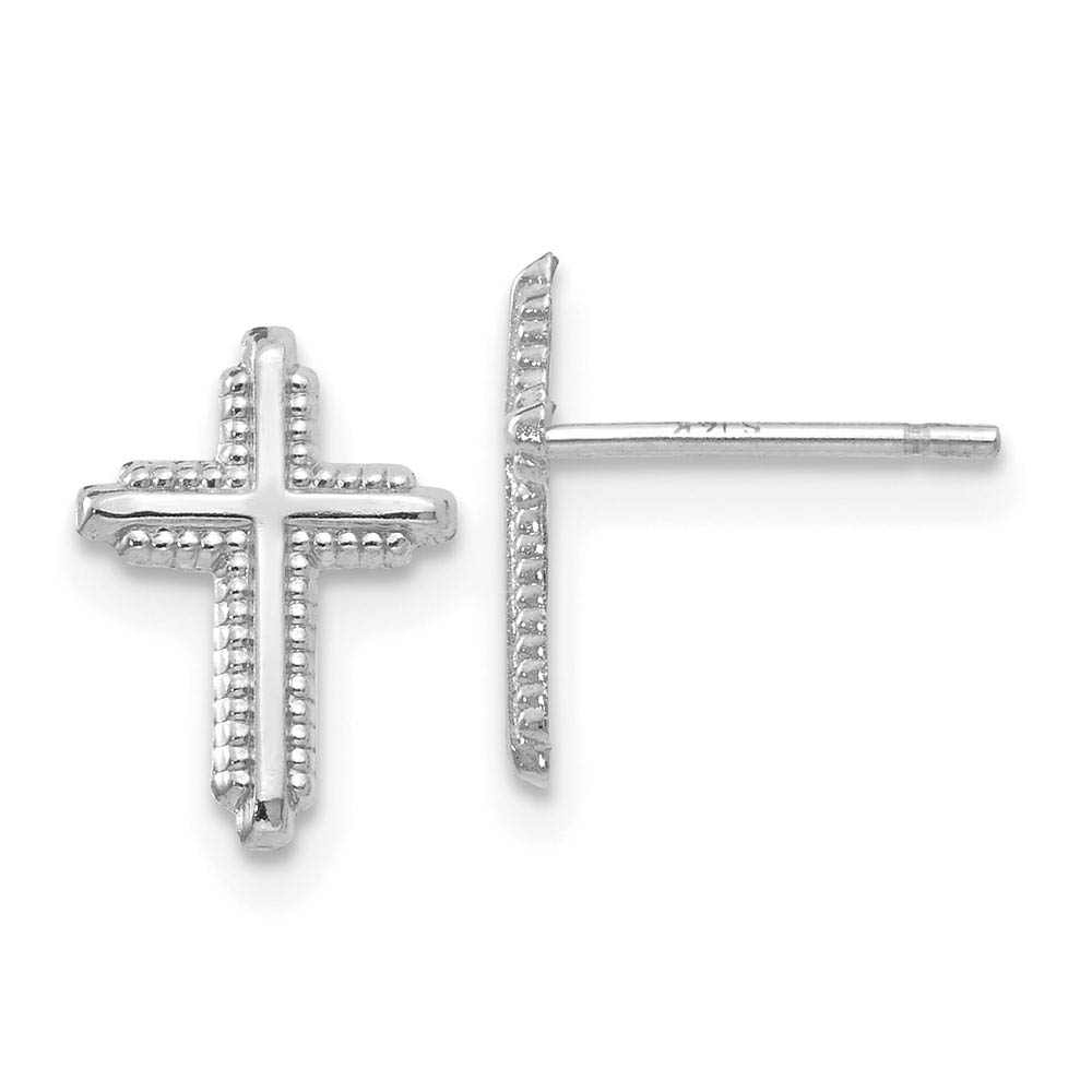 Kids 10mm Textured Cross Post Earrings in 14k White Gold