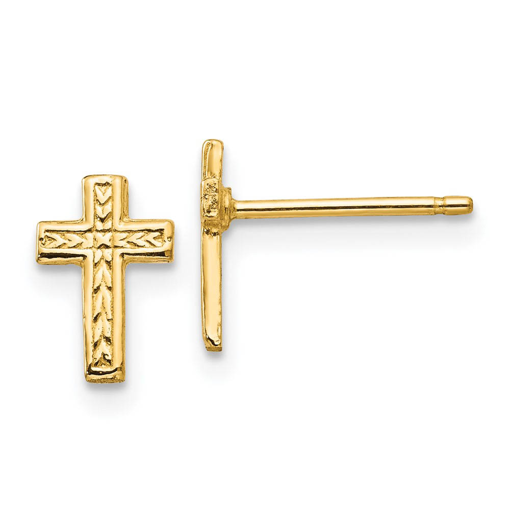 9mm Textured Cross Post Earrings in 14k Yellow Gold