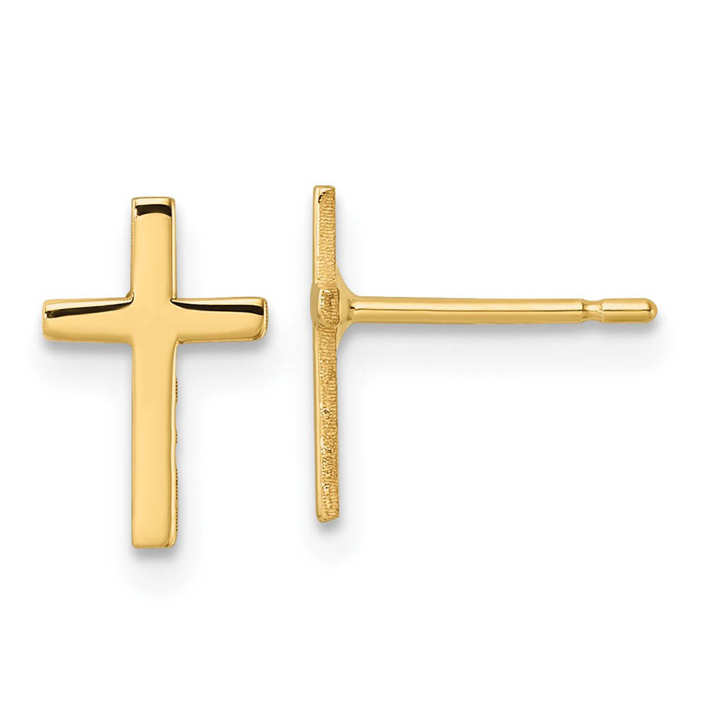 10mm Polished Cross Post Earrings in 14k Yellow Gold