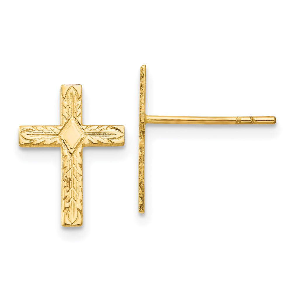 13mm Textured Cross Post Earrings in 14k Yellow Gold