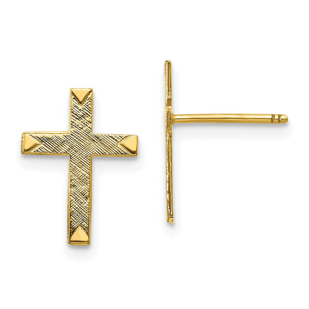 13mm Brushed Finish Cross Post Earrings in 14k Yellow Gold