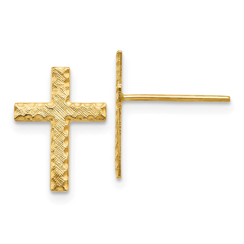 13mm Latin Cross Post Earrings in 14k Yellow Gold