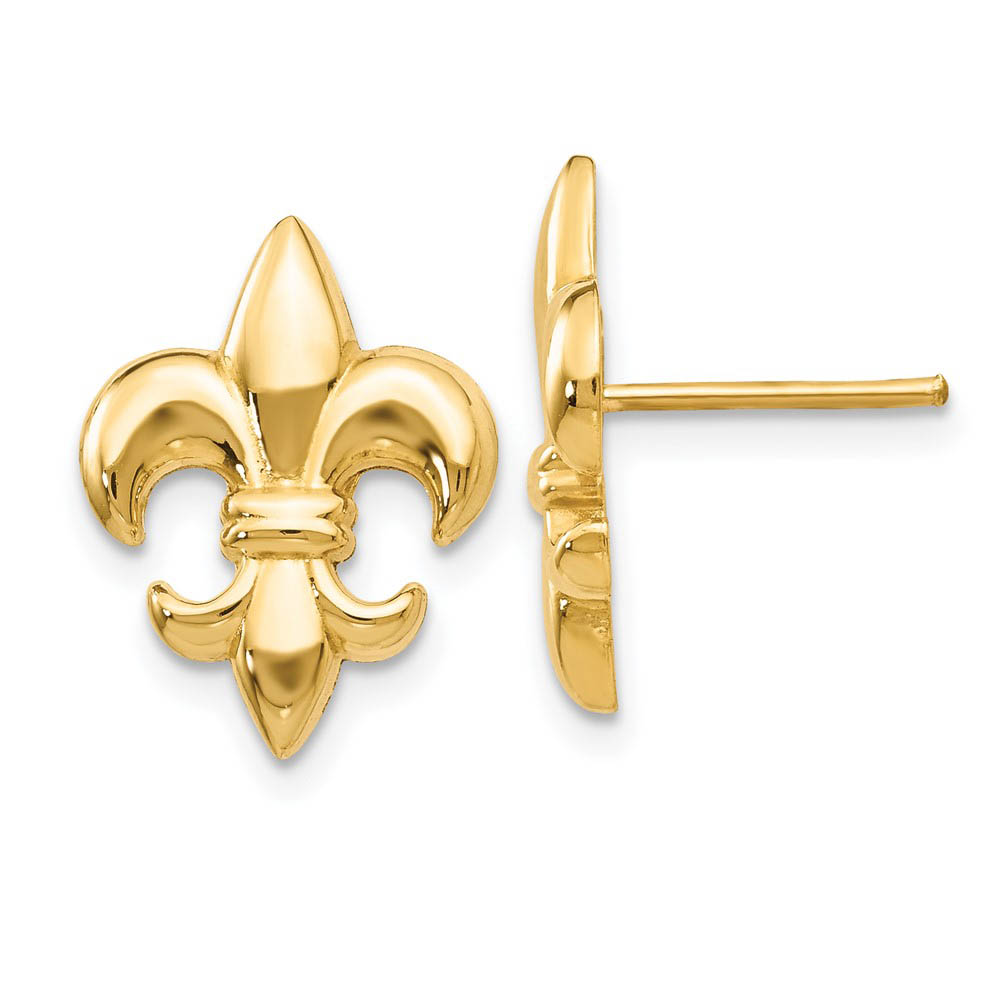 15mm Polished Fleur De Lis Post Earrings in 14k Yellow Gold