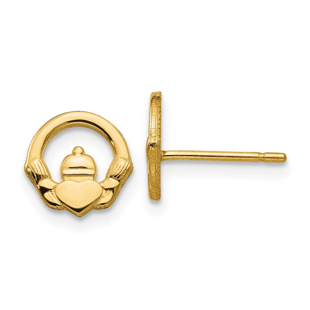 8mm Claddagh Post Earrings in 14k Yellow Gold