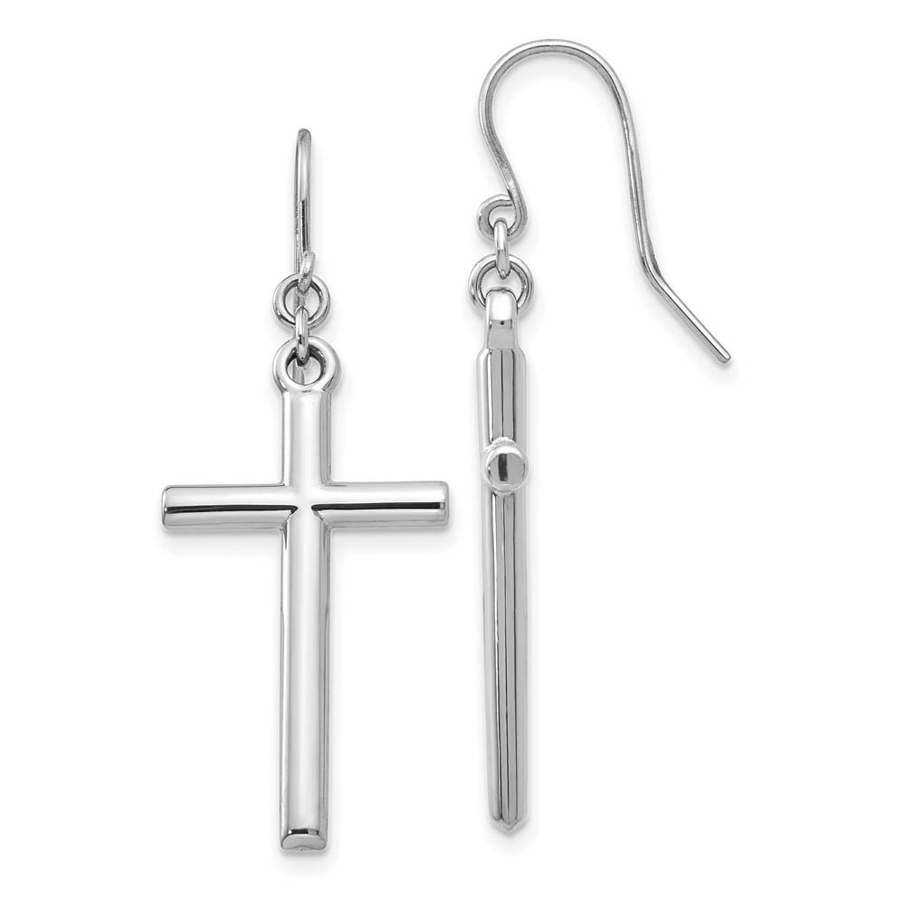 Hollow Cross Dangle Earrings in 14k White Gold