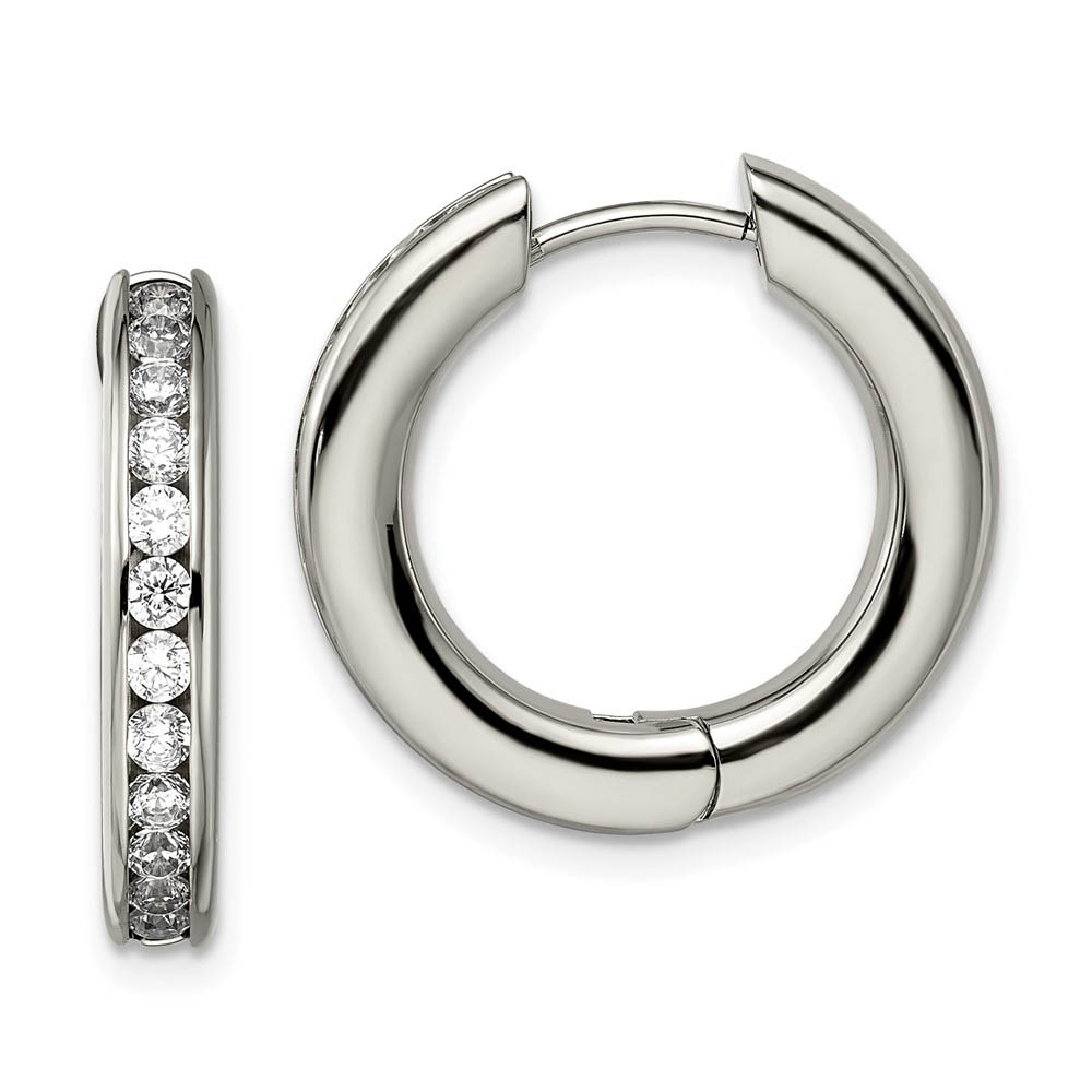 3mm Titanium Cubic Zirconia Hinged Round Hoop Earrings, 20mm (3/4 in)