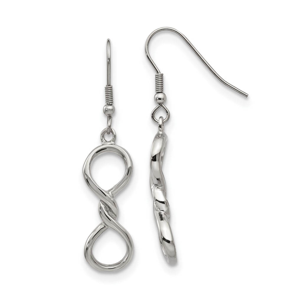 Polished Twisted Infinity Symbol Dangle Earrings in Stainless Steel