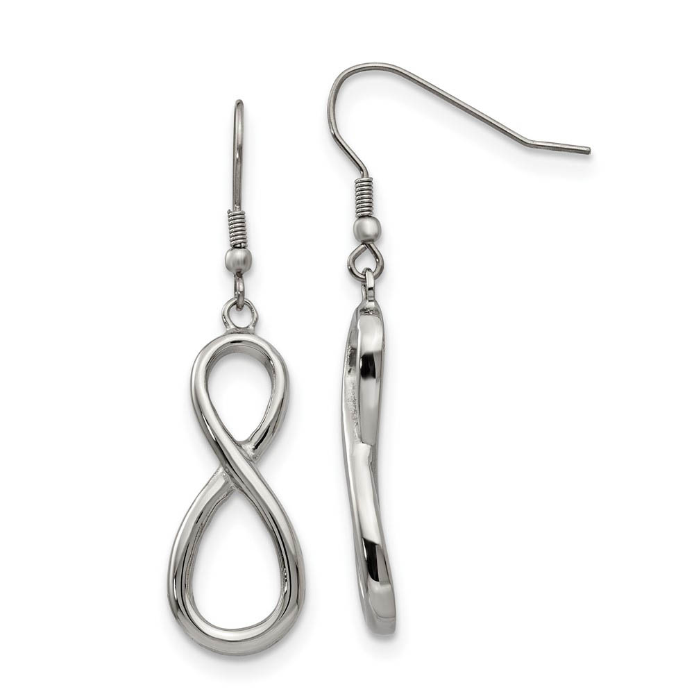 Polished Infinity Dangle Earrings in Stainless Steel