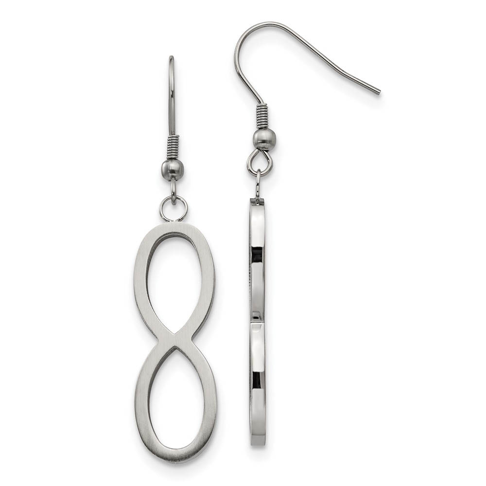 Brushed Infinity Symbol Dangle Earrings in Stainless Steel