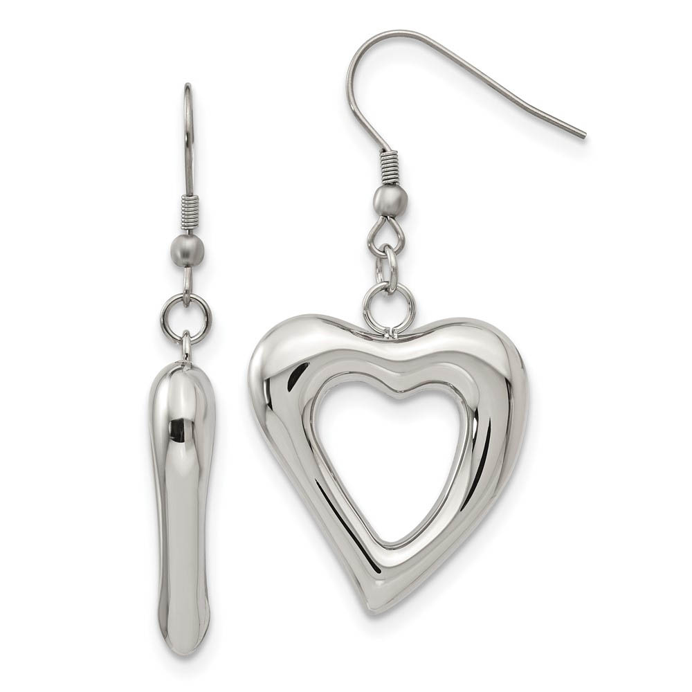 26mm Open Heart Dangle Earrings in Stainless Steel