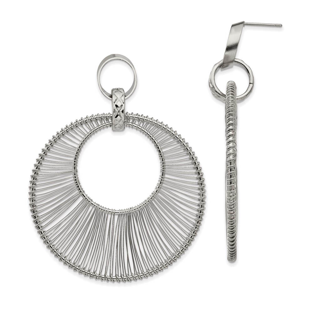 57mm Wire Wrapped Circle Post Dangle Earrings in Stainless Steel