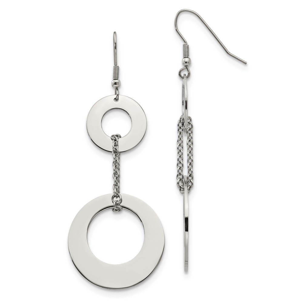 Polished Double Circle Chain Dangle Earrings in Stainless Steel