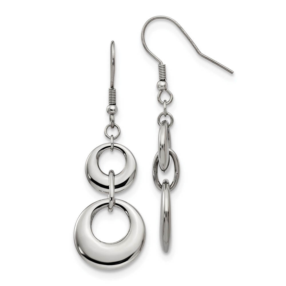 Polished Puffed Double Circle Dangle Earrings in Stainless Steel