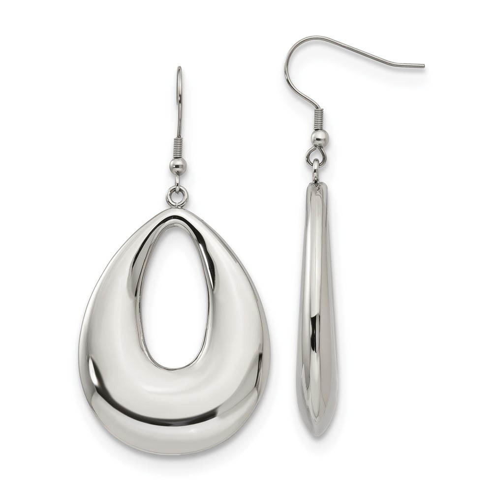 40mm Puffed Teardrop Dangle Earrings in Stainless Steel