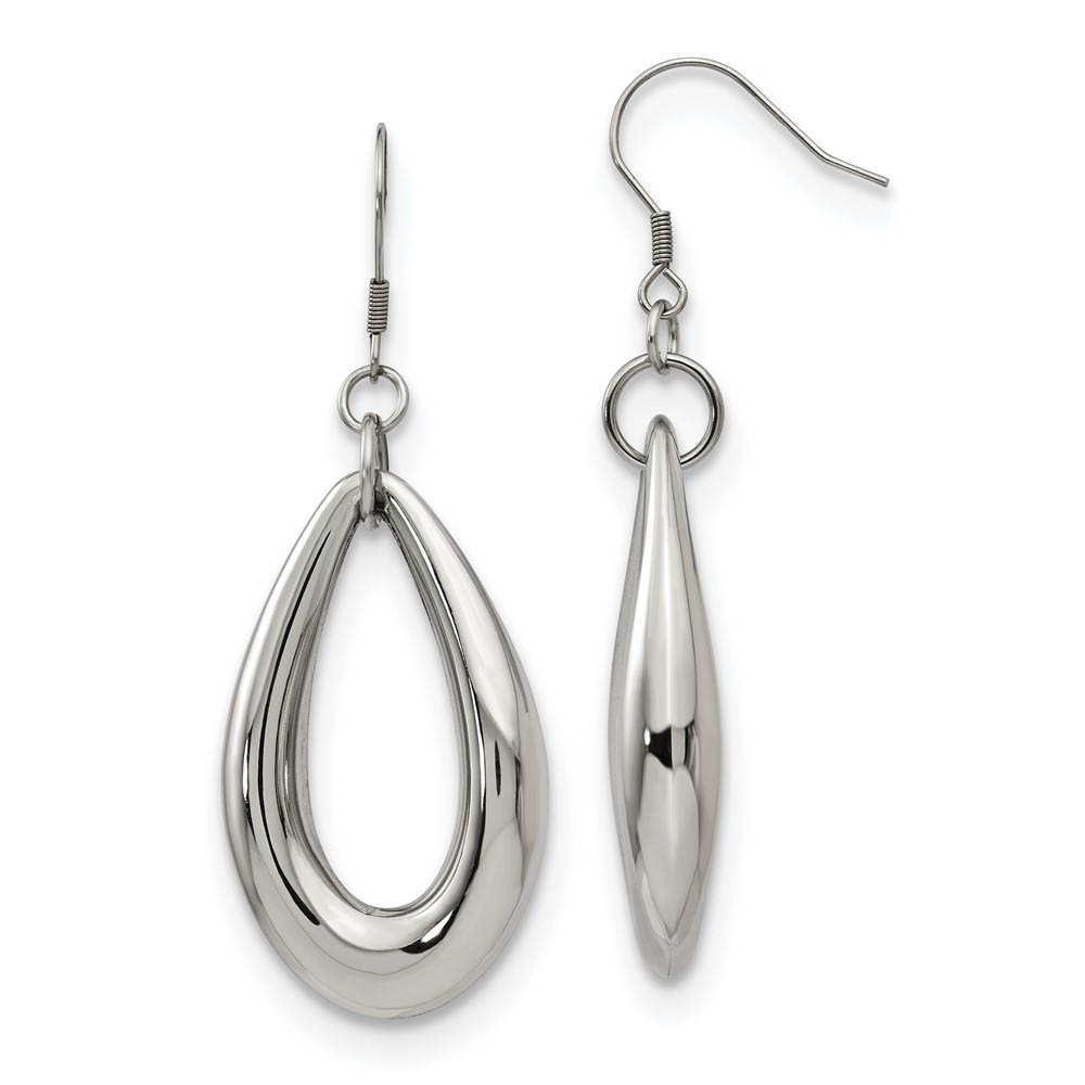 35mm Puffed Teardrop Dangle Earrings in Stainless Steel