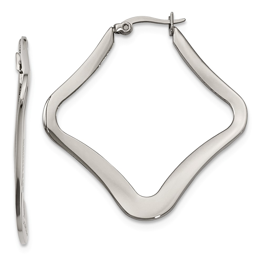 Large Polished Square Shaped Hoop Earrings in Stainless Steel