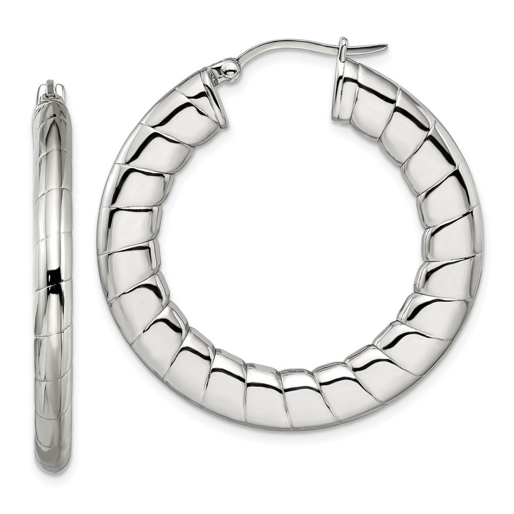 4mm Textured Round Hoop Earrings in Stainless Steel - 37mm (1 3/8 in)