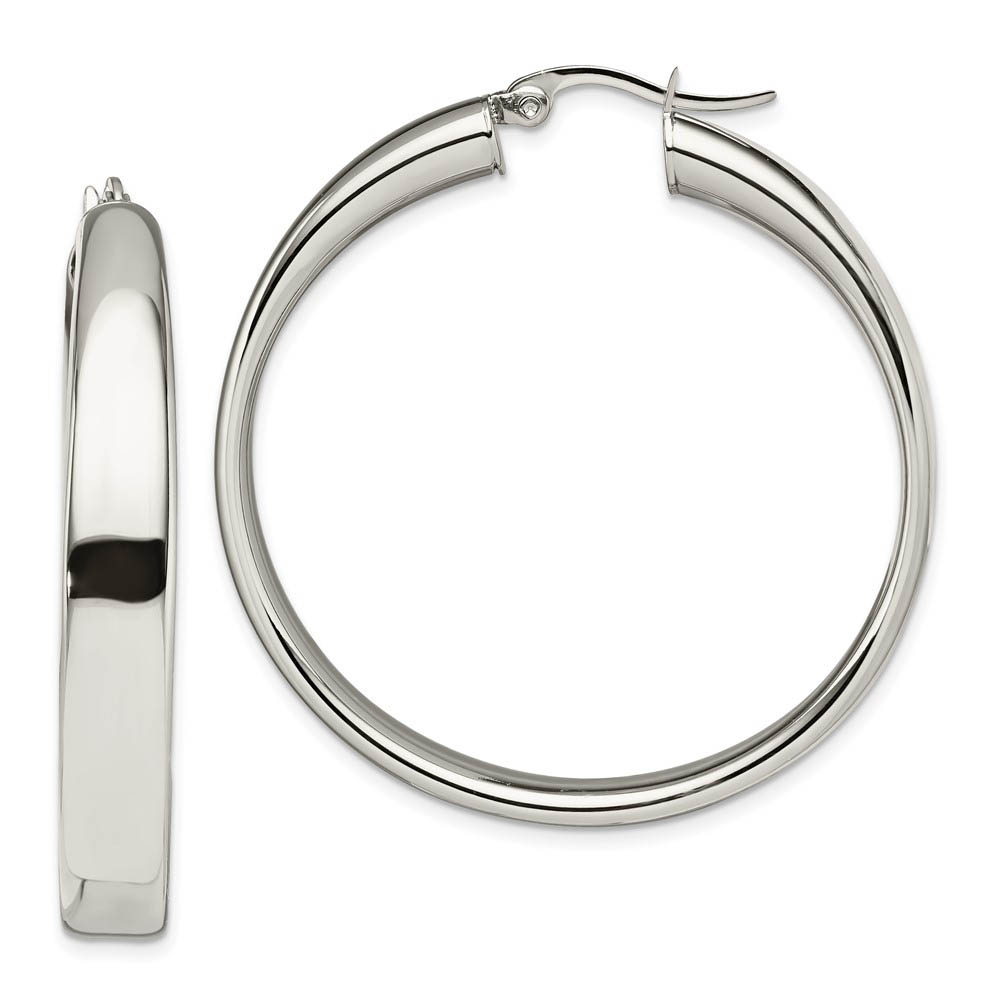 Stainless Steel Polished Round Hoop Earrings, 6.75 x 42mm (1 5/8 in)