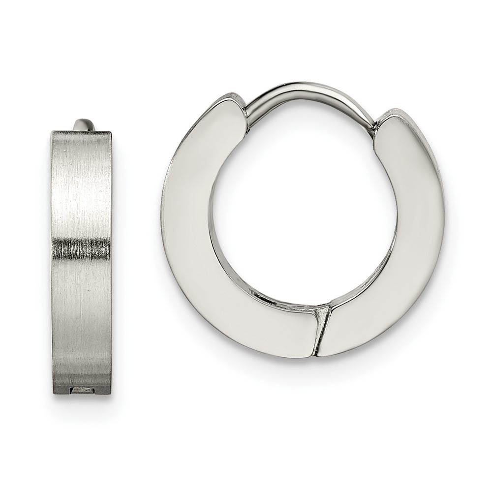 Stainless Steel Polished Hinged Huggie Round Hoop Earrings, 3 x 13mm