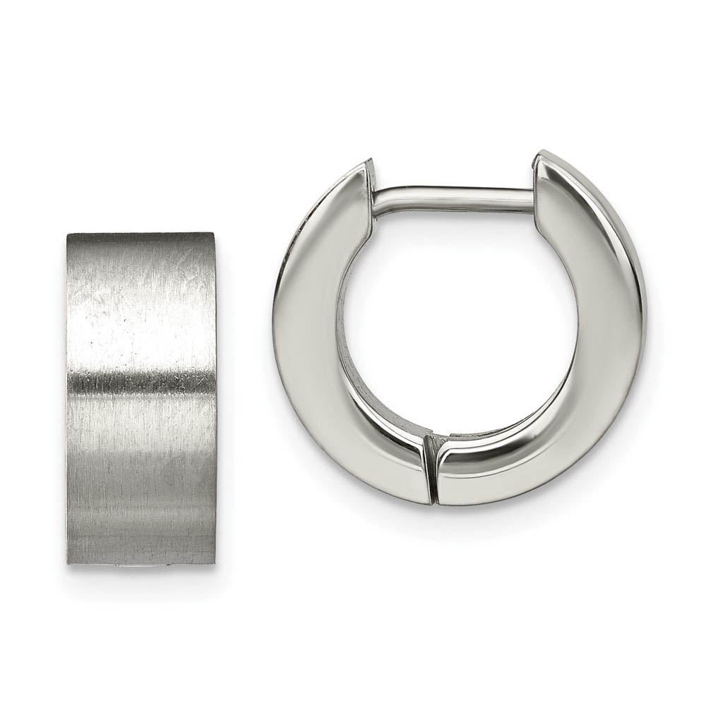 Stainless Steel Brushed Hinged Huggie Round Hoop Earrings, 5.5 x 13mm