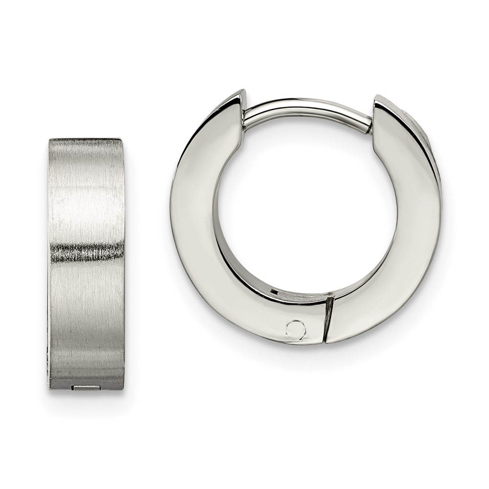 Stainless Steel Brushed Hinged Huggie Round Hoop Earrings, 4 x 14mm