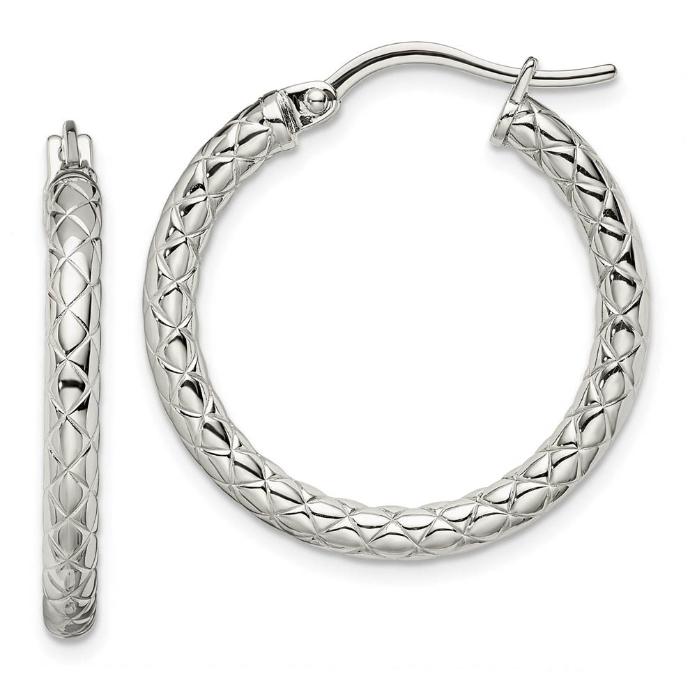 3mm Crisscross Round Hoop Earrings Stainless Steel - 25mm (1 in)